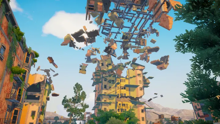 First-person view of climbing a crumbling tower