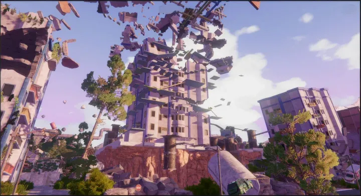 First-person view of climbing a crumbling tower